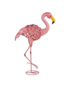 LEANING SOLAR FLAMINGO STATUE